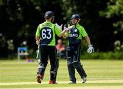 10 July 2015; William Porterfield, Ireland, right, is congratulated by team mate Andrew Balbirnie after hitting his 50 to win the game. ICC World Twenty20 Qualifier 2015, Ireland v Namibia. Stormont, Belfast. Picture credit: Oliver McVeigh / ICC / SPORTSFILE