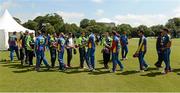 10 July 2015; Ireland and Namibia players exchange handshakes at the end of the game. ICC World Twenty20 Qualifier 2015, Ireland v Namibia. Stormont, Belfast. Picture credit: Oliver McVeigh / ICC / SPORTSFILE