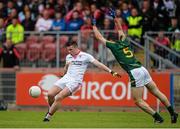 11 July 2015; Connor McAliskey, Tyrone, in action against Donal Keogan, Meath. GAA Football All-Ireland Senior Championship, Round 2B, Tyrone v Meath, Healy Park, Omagh, Co. Tyrone. Picture credit: Brendan Moran / SPORTSFILE