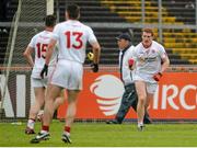11 July 2015; Peter Harte, right, Tyrone, celebrates after scoring his side's goal from a penalty. GAA Football All-Ireland Senior Championship, Round 2B, Tyrone v Meath, Healy Park, Omagh, Co. Tyrone. Picture credit: Brendan Moran / SPORTSFILE