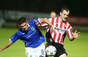 6 October 2008; Steven Gray, Derry City, in action against Conor Hagan, Linfield. Setanta Cup, Derry City v Linfield, Brandywell, Derry. Picture credit; Oliver McVeigh / SPORTSFILE