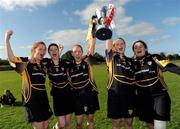 5 October 2008; Kilkenny players, from left, Collette Dormer, Michelle Brennan, Ann Marie Lennon, Sinead Kelly, and Emma Staunton, celebrate with the cup. Gala All-Ireland Intermediate Championship Final, Cork v Kilkenny, McDonagh Park, Nenagh, Co.Tipperary. Picture credit: Brian Lawless / SPORTSFILE