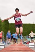 11 July 2015; Patrick Leydon, Mullingar Harriers A.C., Co. Westmeath competing in the Boys U17 Triple Jump at the GloHealth Juvenile Track and Field Championships. Harriers Stadium, Tullamore, Co. Offaly. Picture credit: Sam Barnes / SPORTSFILE