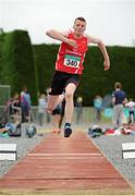 11 July 2015; James O'Neill, Gowran A.C., Co. Kilkenny, competing in the Boys U17 Triple Jump at the GloHealth Juvenile Track and Field Championships. Harriers Stadium, Tullamore, Co. Offaly. Picture credit: Sam Barnes / SPORTSFILE