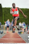 11 July 2015; Kevin O'Connor, Enniscorthy A.C., Co. Wexford, competing in the Boys U17 Triple Jump at the GloHealth Juvenile Track and Field Championships. Harriers Stadium, Tullamore, Co. Offaly. Picture credit: Sam Barnes / SPORTSFILE