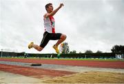 11 July 2015; Cathal O'Brien, Ennis Track A.C., Co. Clare, competing in the Boys U17 Triple Jump at the GloHealth Juvenile Track and Field Championships. Harriers Stadium, Tullamore, Co. Offaly. Picture credit: Sam Barnes / SPORTSFILE