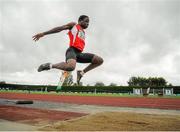 11 July 2015; Kevin O'Connor, Enniscorthy A.C., Co. Wexford, competing in the Boys U17 Triple Jump at the GloHealth Juvenile Track and Field Championships. Harriers Stadium, Tullamore, Co. Offaly. Picture credit: Sam Barnes / SPORTSFILE