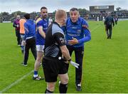 11 July 2015; Longford manager Jack Sheedy in discussion with linesman Barry Cassidy after the final whistle. GAA Football All-Ireland Senior Championship, Round 3A, Longford v Kildare, Cusack Park, Mullingar, Co. Westmeath. Picture credit: Matt Browne / SPORTSFILE