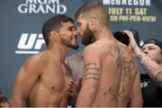 10 July 2015; Dennis Bermudez and Jeremy Stephens face off during the weighs in ahead of the UFC 189 Interim Featherweight Title fight between Conor McGregor and Chad Mendes. MGM Grand Garden Arena, Las Vegas, USA. Picture credit: Esther Lin / SPORTSFILE