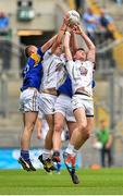 12 July 2015; Rory Feely, centre left, and Daniel Courtney, Kildare, secure a high ball over Enda Farrell, left, and Peter Hanley, Longford. Electric Ireland Leinster GAA Football Minor Championship Final, Longford v Kildare, Croke Park, Dublin. Picture credit: Cody Glenn / SPORTSFILE