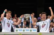 12 July 2015; Kildare co-captains Shea Ryan, left, and Conor Hartley, lift the cup after the game. Electric Ireland Leinster GAA Football Minor Championship Final, Longford v Kildare, Croke Park, Dublin. Picture credit: Brendan Moran / SPORTSFILE