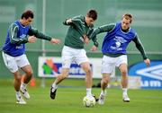 7 October 2008; Owen Garvan, Republic of Ireland, centre, in action against his teammates Darron Gibson, left and Anthony Stokes during team training. Gannon Park, Malahide. Picture credit: David Maher / SPORTSFILE