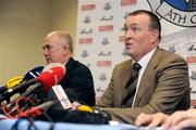10 October 2008; Pat Gilroy, St. Vincent's GAA Club, with Dublin County Board Chairman Gerry Harrington, to his right, speaking at a press conference when he was introduced as the new Dublin Senior Football Manager. Parnell Park, Donnycarney, Dublin. Picture credit: Stephen McCarthy / SPORTSFILE