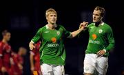 9 October 2008; Andy Keogh, left, Republic of Ireland XI, celebrates scoring his side's second goal with team-mate Anthony Stokes. Representative Game, Republic of Ireland XI v Nottingham Forest, Dalymount Park, Dublin. Picture credit: Brian Lawless / SPORTSFILE