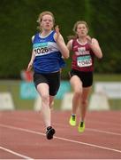 12 July 2015; Janine Boyle, Finn Valley A.C., Co. Donegal, competing in the Girls U17 200m  at the GloHealth Juvenile Track and Field Championships. Harriers Stadium, Tullamore, Co. Offaly. Picture credit: Sam Barnes / SPORTSFILE
