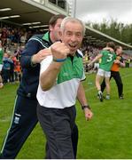 12 July 2015; Fermanagh manager Pete McGrath celebrates at the end of the game. GAA Football All-Ireland Senior Championship, Round 3A, Fermamagh v Roscommon, Brewster Park, Fermanagh. Photo by Sportsfile
