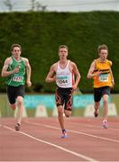 12 July 2015; Chris O'Donnell, North Sligo A.C., Co. Sligo, leads his heat in the Boys U18 200m at the GloHealth Juvenile Track and Field Championships. Harriers Stadium, Tullamore, Co. Offaly. Picture credit: Sam Barnes / SPORTSFILE