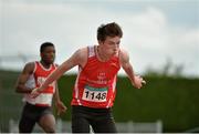 12 July 2015; David Murphy, Gowran AC, Co Kilkenny, competing in the Boys U16 200m at the GloHealth Juvenile Track and Field Championships. Harriers Stadium, Tullamore, Co. Offaly. Picture credit: Sam Barnes / SPORTSFILE
