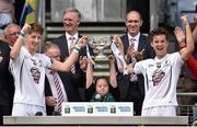 12 July 2015; Kildare co-captains Shea Ryan, left, and Conor Hartley lift the cup. Electric Ireland Leinster GAA Football Minor Championship Final, Longford v Kildare, Croke Park, Dublin. Picture credit: Cody Glenn / SPORTSFILE