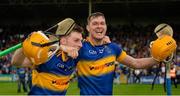 12 July 2015; Tipperary's Shane McGrath, left, and Seamus Callanan celebrate after the game. Munster GAA Hurling Senior Championship Final, Tipperary v Waterford. Semple Stadium, Thurles, Co. Tipperary. Picture credit: Piaras Ó Mídheach / SPORTSFILE