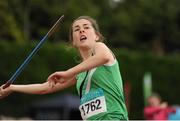 12 July 2015; Katie Moynihan, Liscarroll A.C., Co. Cork, competing in the Girls U15 Javelin at the GloHealth Juvenile Track and Field Championships. Harriers Stadium, Tullamore, Co. Offaly. Picture credit: Sam Barnes / SPORTSFILE