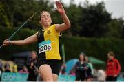 12 July 2015; Hannah Kelly, Kilkenny City Harriers, Co. Kilkenny, competing in the Girls U15 Javelin at the GloHealth Juvenile Track and Field Championships. Harriers Stadium, Tullamore, Co. Offaly. Picture credit: Sam Barnes / SPORTSFILE