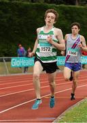 12 July 2015; Fearghal Curtin, Youghal A.C., Co. Cork, leads during he Boys U18 1500m Final  at the GloHealth Juvenile Track and Field Championships. Harriers Stadium, Tullamore, Co. Offaly. Picture credit: Sam Barnes / SPORTSFILE