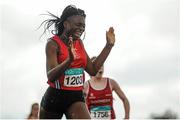 12 July 2015; Patience Jumbo-Gula, Dundalk St. Gerards A.C., Co. Louth, shows her emotions after winning the Girls u15 200m Final at the GloHealth Juvenile Track and Field Championships. Harriers Stadium, Tullamore, Co. Offaly. Picture credit: Sam Barnes / SPORTSFILE
