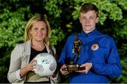 13 July 2015; Chris Forrester, St. Patrick's Athletic, who was presented with the SSE Airtricity Player of the Month Award for June 2015 by Leanne Sheill, from SSE Airtricity. Alsaa Sports Complex, Old Airport Road, Dublin. Picture credit: Piaras Ó Mídheach / SPORTSFILE