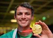 13 July 2015; Ireland's Thomas Barr pictured in Dublin Airport on his arrival home from the World University Games in Gwangju South Korea. Dublin Airport, Dublin. Picture credit: Piaras Ó Mídheach / SPORTSFILE