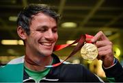 13 July 2015; Ireland's Thomas Barr pictured in Dublin Airport on his arrival home from the World University Games in Gwangju South Korea. Dublin Airport, Dublin. Picture credit: Piaras Ó Mídheach / SPORTSFILE