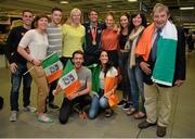 13 July 2015; Ireland's Thomas Barr pictured with family and supporters in Dublin Airport on his arrival home from the World University Games in Gwangju South Korea. Dublin Airport, Dublin. Picture credit: Piaras Ó Mídheach / SPORTSFILE