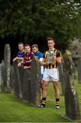 14 July 2015; In attendance at the launch of the GAA Hurling All-Ireland Senior Championship Series 2015, from left, Kieran Bergin, Tipperary, Andy Smith, Galway, Noel Connors, Waterford, and Cillian Buckley, Kilkenny, with the Liam MacCarthy Cup. St Canice's Cathedral, Kilkenny. Picture credit: Brendan Moran / SPORTSFILE