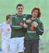 13 October 2008; Republic of Ireland's Alex Bruce, left, with team-mate Stephen Hunt during squad training. Gannon Park, Malahide, Co. Dublin. Picture credit: David Maher / SPORTSFILE