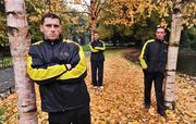 14 October 2008; Dublin footballers Alan Brogan, left and Colin Moran with Armagh footballer Enda McNulty, right, at the Opel Kit for Clubs Initiative launch 2009. St Stephen's Green, Dublin. Photo by Sportsfile