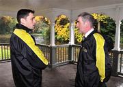 14 October 2008; Dublin footballer Alan Brogan, left, speaking with Tyrone manager Mickey Harte at the Opel Kit for Clubs Initiative launch 2009. St Stephen's Green, Dublin. Photo by Sportsfile