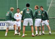 14 October 2008; Republic of Ireland's Liam Miller, second from left, in action with is team-mates  left to right, Andy Keogh, Damien Delaney, Anthony Stokes and Kevin Foley, during squad training. Gannon Park, Malahide, Co. Dublin. Picture credit: David Maher / SPORTSFILE