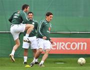 14 October 2008; Republic of Ireland's players, left to right, Robbie Keane, Andy Reid and Keith Treacy, in action during squad training. Gannon Park, Malahide, Co. Dublin. Picture credit: David Maher / SPORTSFILE