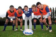 12 October 2008; RAZOR SHARP SKILLS: Irish rugby legend Brian O’Driscoll pulled on his Gillette jersey as he hosted the 2008 Gillette Fusion Rugby Coaching Clinic at Wanderers Rugby Club. The Clinic saw 45 lucky participants gather from all parts of the country to take part in an exclusive days’ coaching with the Irish Rugby Captain and Leinster star along with top Leinster coaches. To see all the action and top tips log on to www.gillettechampions.ie. At the clinic is Brian O'Driscoll with, from left, Jonathan Wright, James Henly, Philip Whyte, and Adam McCusker, from Bangor, Co. Down. Wanderers Rugby Club, Merrion Road, Ballsbridge, Dublin. Picture credit: Brian Lawless / SPORTSFILE