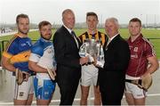 14 July 2015; In attendance at the launch of the GAA Hurling All-Ireland Senior Championship Series 2015, from left, Kieran Bergin, Tipperary, Noel Connors, Waterford, John Coffey, Sponsorship Manager, Liberty Insurance, Cillian Buckley, Kilkenny, Uachtarán Chumann Lúthchleas Gael Aogán Ó Fearghail and Andy Smith, Galway. Langtons House Hotel, Kilkenny. Picture credit: Brendan Moran / SPORTSFILE