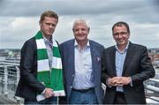 14 July 2015; Former Republic of Ireland International Damien Duff, was today unveiled as Shamrock Rovers' newest signing, with manager Pat Fenlon and his father Gerry Duff. St. Stephen's Green, Dublin. Picture credit: David Maher / SPORTSFILE