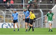11 July 2015; Chris Crummey, Dublin, receives a red card from referee Cathal McAllister. GAA Hurling All-Ireland Senior Championship, Round 2, Dublin v Limerick, Semple Stadium, Thurles, Co. Tipperary. Picture credit: Stephen McCarthy / SPORTSFILE