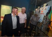 15 July 2015; Pictured at the launch of the GAA Dynasties exhibition at the GAA Museum is Dublin's Bernard Brogan Snr, right, and Dongeal's Martin McHugh. The exhibition, housed on the ground floor of the GAA Museum, which runs until May 2016, is a celebration of the unique sporting achievements of some of the GAA’s most famous families and includes items from the Cannings, of Portumna, and Galway, the Kernans, of Crossmaglen and Armagh and the McHughs of Donegal. GAA Museum, Croke Park, Dublin. Picture credit: Stephen McCarthy / SPORTSFILE