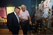 15 July 2015; Pictured at the launch of the GAA Dynasties exhibition at the GAA Museum is Dublin's Bernard Brogan Snr, right, and Dongeal's Martin McHugh. The exhibition, housed on the ground floor of the GAA Museum, which runs until May 2016, is a celebration of the unique sporting achievements of some of the GAA’s most famous families and includes items from the Cannings, of Portumna, and Galway, the Kernans, of Crossmaglen and Armagh and the McHughs of Donegal. GAA Museum, Croke Park, Dublin. Picture credit: Stephen McCarthy / SPORTSFILE