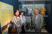 15 July 2015; Pictured at the launch of the GAA Dynasties exhibition at the GAA Museum are Eunice, Eithne and Brian Delaney, from Portlaoise, Co. Laois, alongside the original Delaney cup named after Brian's father. The exhibition, housed on the ground floor of the GAA Museum, which runs until May 2016, is a celebration of the unique sporting achievements of some of the GAA’s most famous families and includes items from the Cannings, of Portumna, and Galway, the Kernans, of Crossmaglen and Armagh and the McHughs of Donegal. GAA Museum, Croke Park, Dublin. Picture credit: Stephen McCarthy / SPORTSFILE
