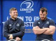 16 July 2015; Cian Healy and Gordon D'Arcy of Leinster Rugby came out to the Bank of Ireland Summer Camp to meet up with some local young rugby talent at Lansdowne FC. Pictured are Cian Healy, right, and Gordon D'Arcy answering questions from participants of the summer camp. Lansdowne FC, Lansdowne Road, Dublin. Picture credit: Seb Daly / SPORTSFILE