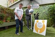 16 July 2015; Former Republic of Ireland international Packie Bonner with Sean Dunne, 17, from Rush, Co. Dublin, at the official launch of the 2015 Packie Bonner Golf Classic in aid of Spina Bifida Hydrocephalous Ireland. Contact plandy@sbhi.ie for team bookings and sponsorship opportunities, to help raise vital funds for this very worthy cause. Leeson Street, Dublin. Picture credit: Matt Browne / SPORTSFILE