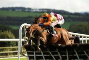 16 October 2008; Fisher Bridge, with Paul Carberry up, jumps the last on the way to winning the Hibernian Insurance Maiden Hurdle, from second place Superior Ben with Roger Loughran. Punchestown Racecourse, Naas, Co. Kildare. Picture credit: Matt Browne / SPORTSFILE