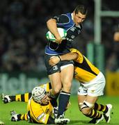 18 October 2008; Rob Kearney, Leinster, is tackled by James Haskell and Raphael Ibanez, right, London Wasps. Heineken Cup, Pool 2 Round 2, Leinster v London Wasps, RDS, Dublin. Picture credit: Pat Murphy / SPORTSFILE