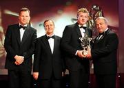 17 October 2008; Joe Canning of Galway is presented with his GAA All-Star award by Nickey Brennan, GAA President, in the company of Minister for Arts, Sport and Tourism, Martin Cullen T.D., and Charles Butterworth, CEO Vodafone Ireland, left, during the 2008 GAA All-Stars sponsored by Vodafone. Citywest Hotel, Conference, Leisure & Golf Resort, Dublin. Picture credit: Brendan Moran / SPORTSFILE